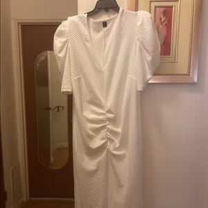 SHEIN WHITE KNIT SHORT PUFF SLEEVE MAXI V-NECK DRESS SZ 3XL. $17.